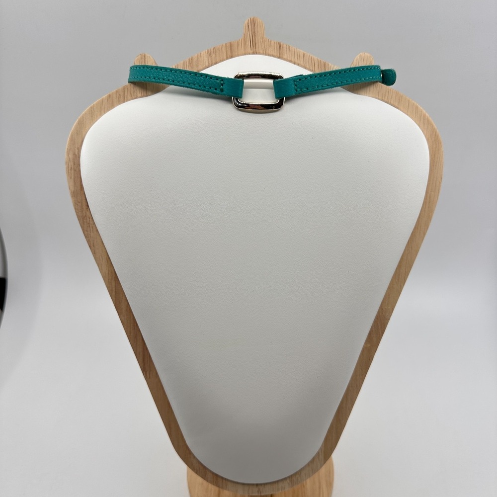 Promod Teal Leather Choker Necklace Silver Tone Buckle Minimalist Y2K Statement